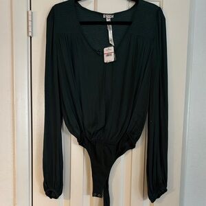 Free People Dark Green Long Sleeve Bodysuit